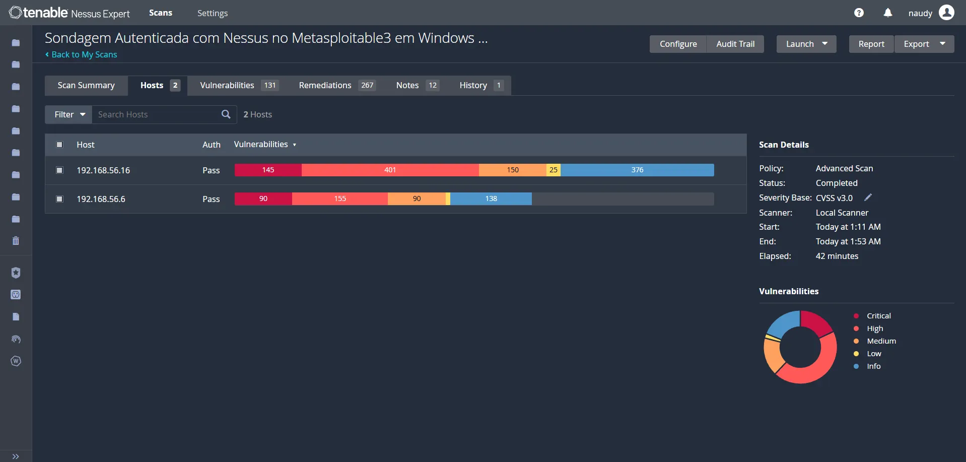 Authenticated scan with Nessus — Hosts view