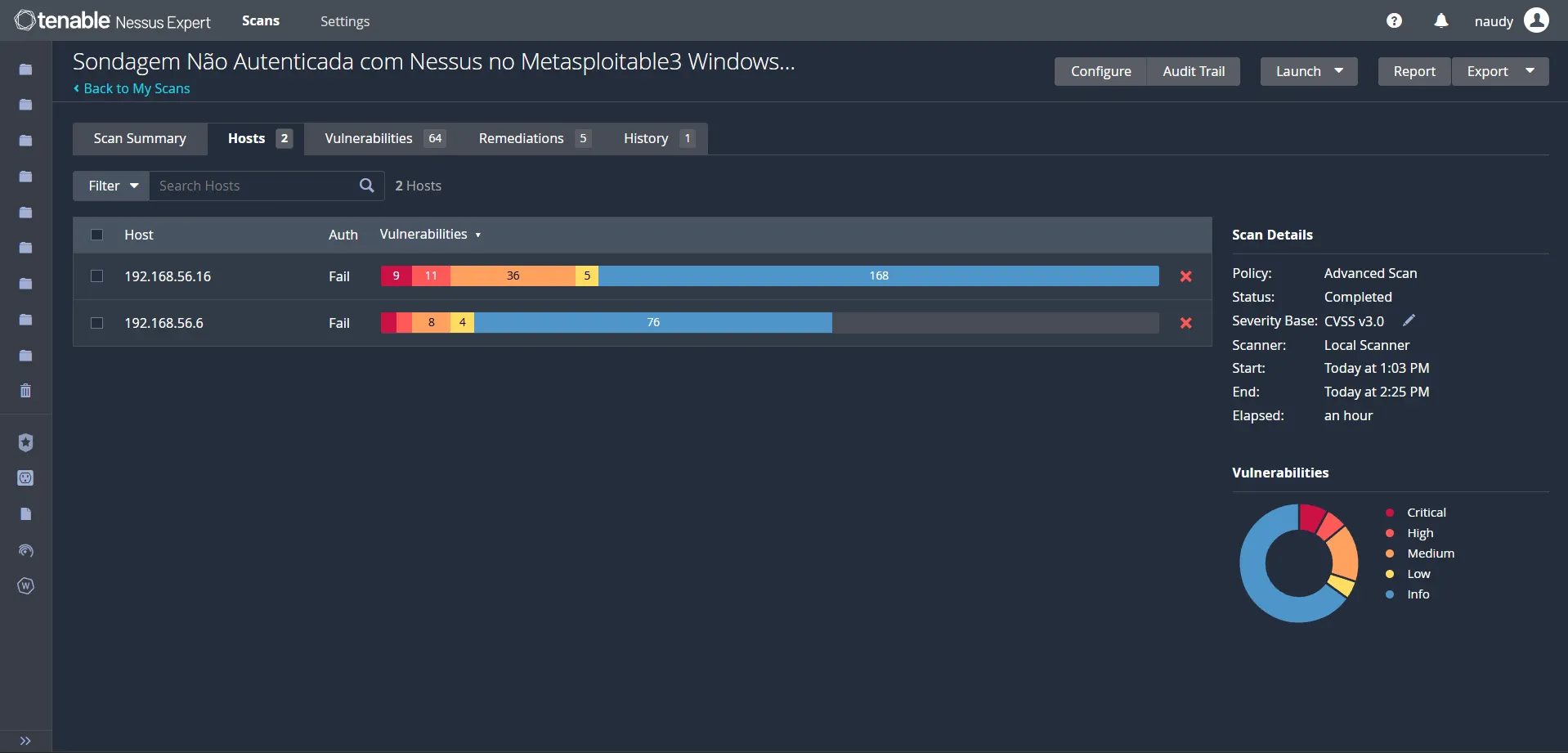 Non-authenticated scan with Nessus — Hosts view