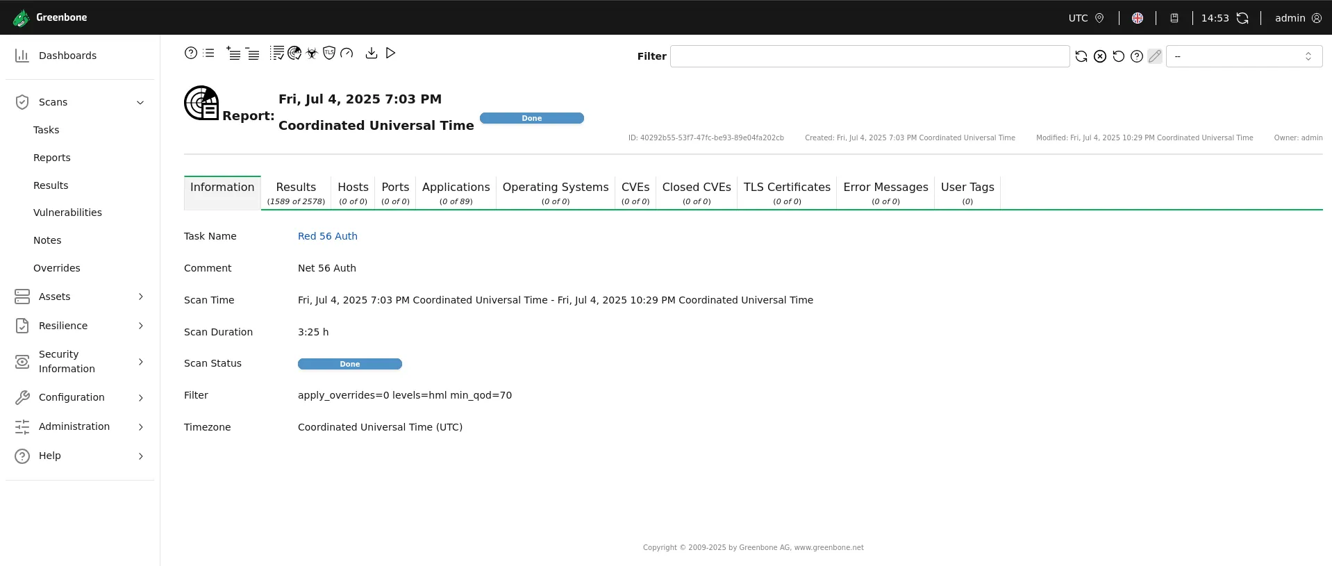 Authenticated scan with OpenVAS — Scan Info